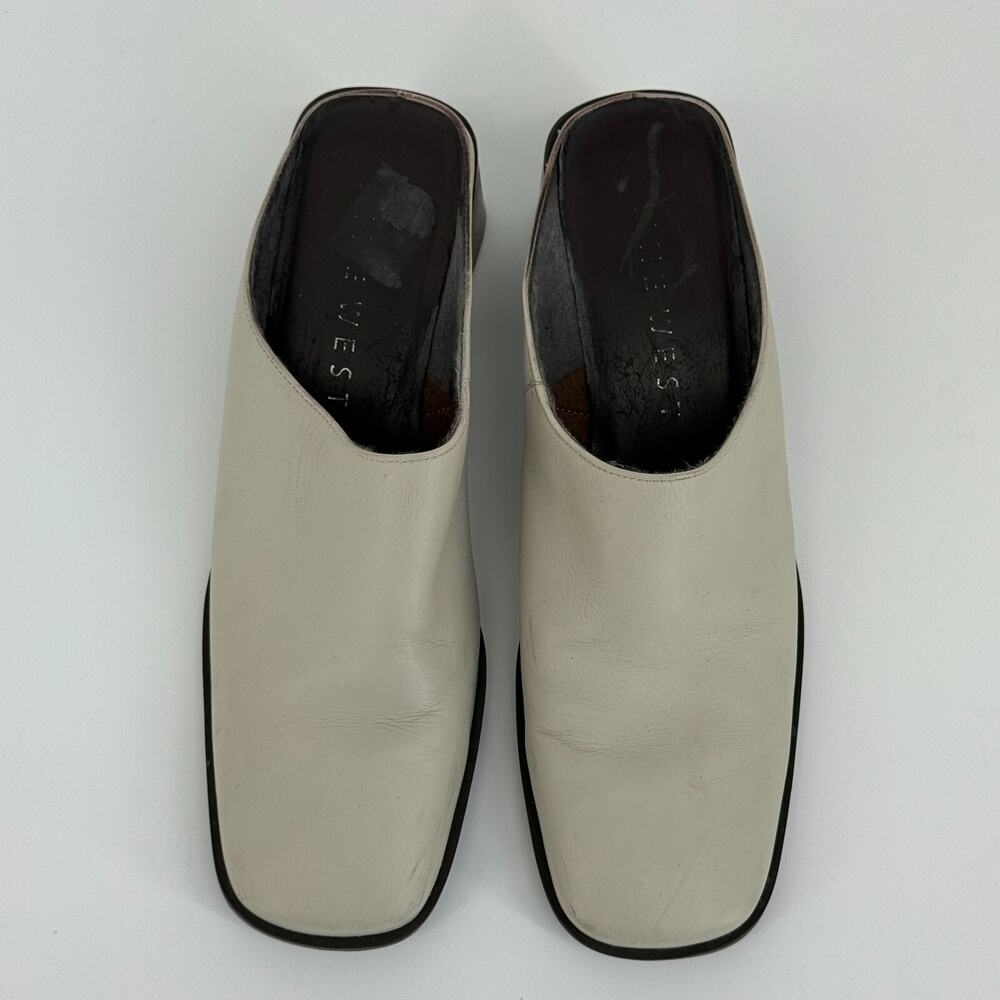 Vtg Nine West Bone White Mules Size 7.5M Block Heel Slip On Minimal 90s Square - Picture 5 of 11